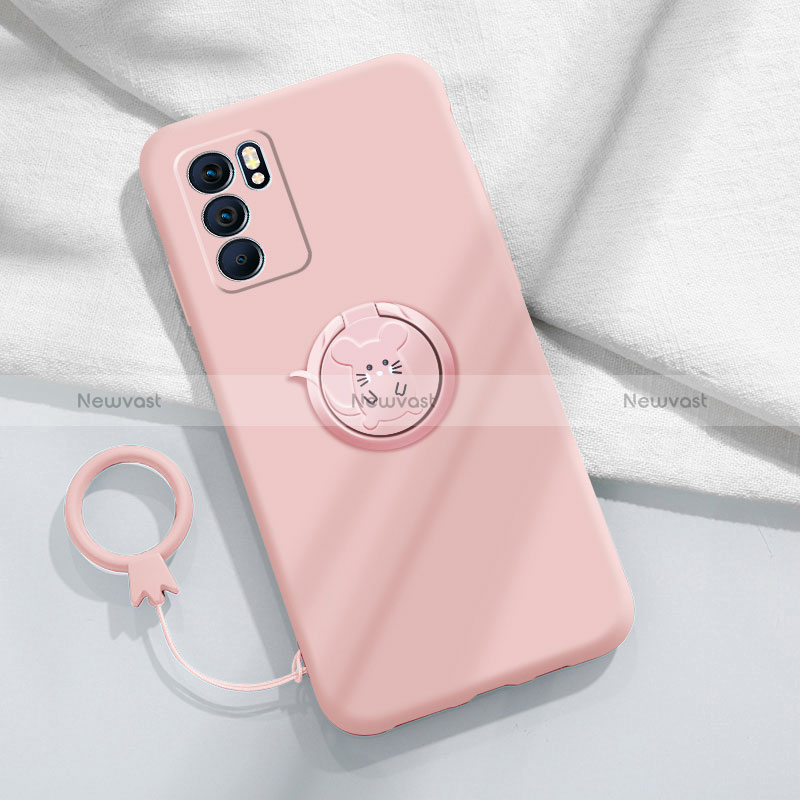 Ultra-thin Silicone Gel Soft Case Cover with Magnetic Finger Ring Stand S03 for Oppo Reno6 5G