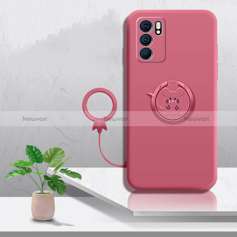 Ultra-thin Silicone Gel Soft Case Cover with Magnetic Finger Ring Stand S03 for Oppo Reno6 Pro 5G India