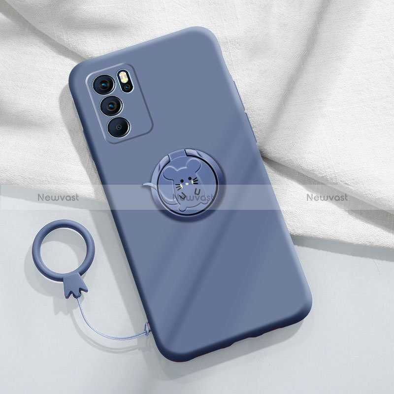 Ultra-thin Silicone Gel Soft Case Cover with Magnetic Finger Ring Stand S03 for Oppo Reno6 Pro 5G India Lavender Gray