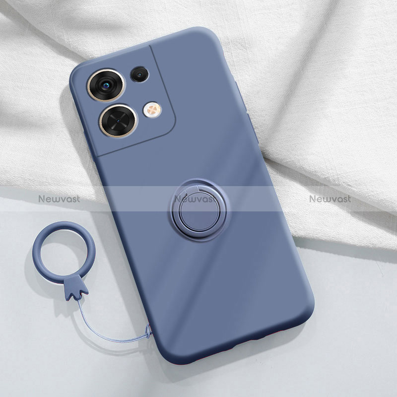 Ultra-thin Silicone Gel Soft Case Cover with Magnetic Finger Ring Stand S03 for Oppo Reno9 5G