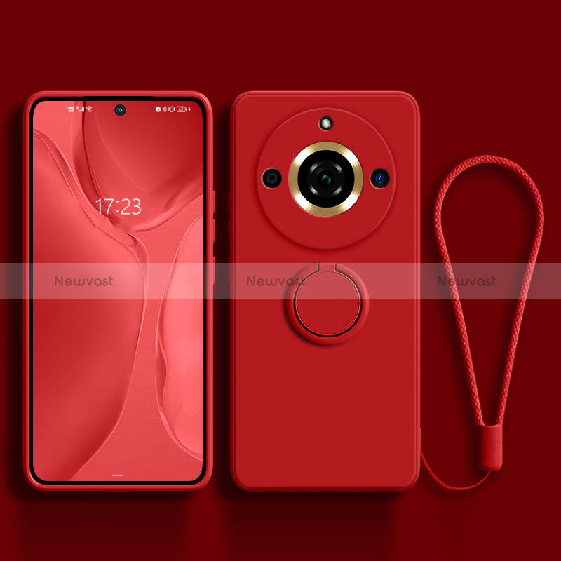 Ultra-thin Silicone Gel Soft Case Cover with Magnetic Finger Ring Stand S03 for Realme 11 Pro 5G Red