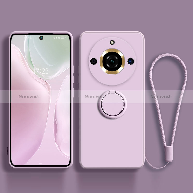 Ultra-thin Silicone Gel Soft Case Cover with Magnetic Finger Ring Stand S03 for Realme Narzo 60 Pro 5G Clove Purple