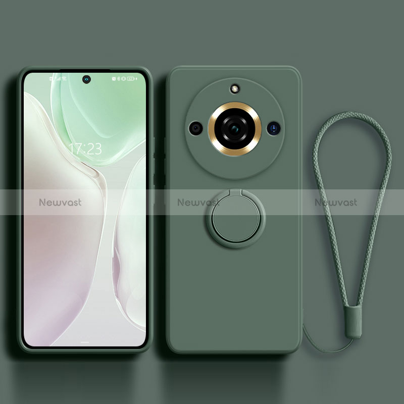 Ultra-thin Silicone Gel Soft Case Cover with Magnetic Finger Ring Stand S03 for Realme Narzo 60 Pro 5G Midnight Green