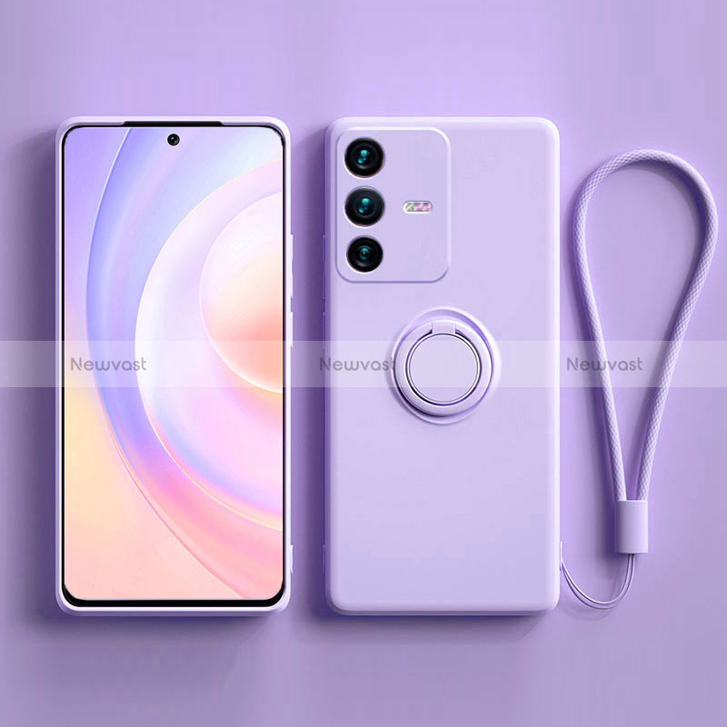 Ultra-thin Silicone Gel Soft Case Cover with Magnetic Finger Ring Stand S03 for Vivo V23 Pro 5G Clove Purple