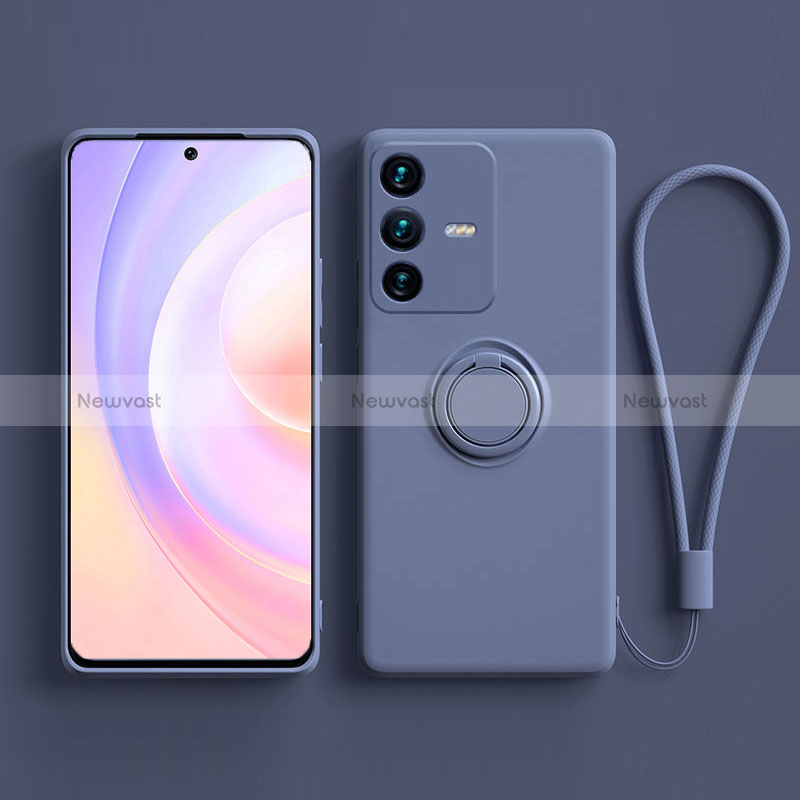 Ultra-thin Silicone Gel Soft Case Cover with Magnetic Finger Ring Stand S03 for Vivo V23 Pro 5G Lavender Gray