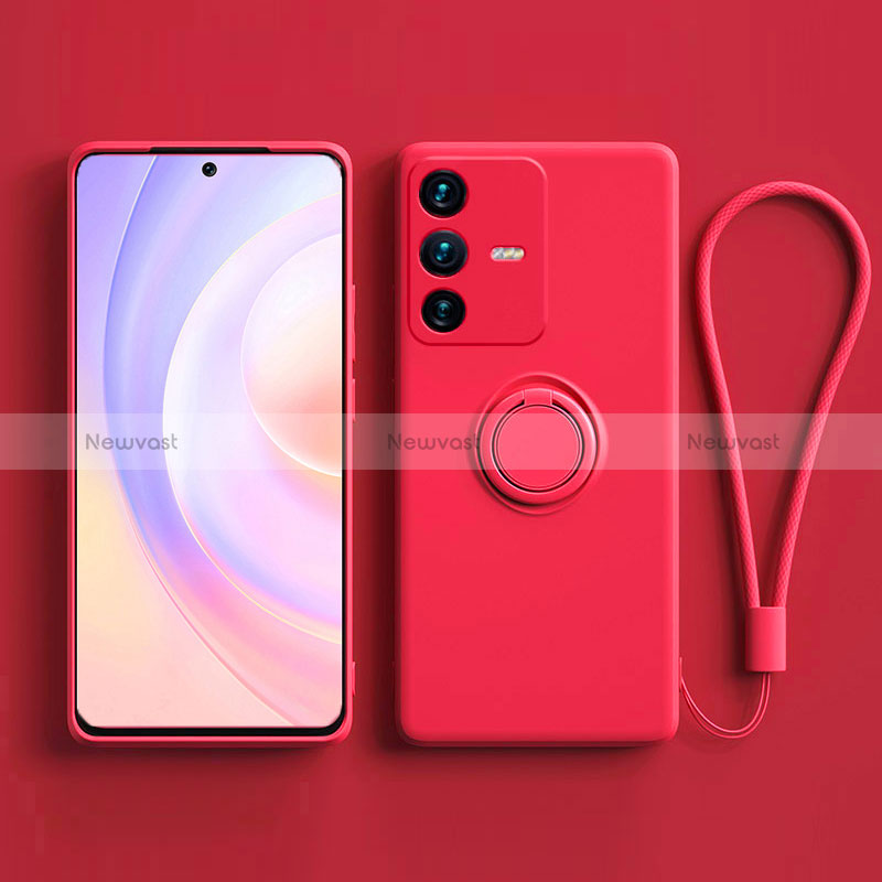 Ultra-thin Silicone Gel Soft Case Cover with Magnetic Finger Ring Stand S03 for Vivo V23 Pro 5G Red