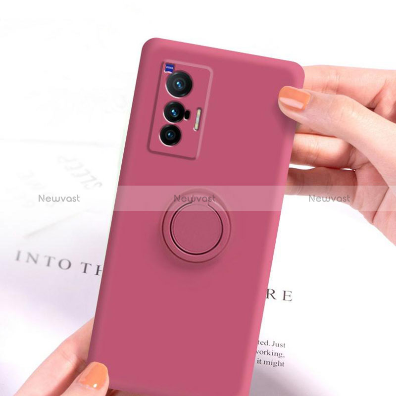 Ultra-thin Silicone Gel Soft Case Cover with Magnetic Finger Ring Stand S03 for Vivo X70 5G