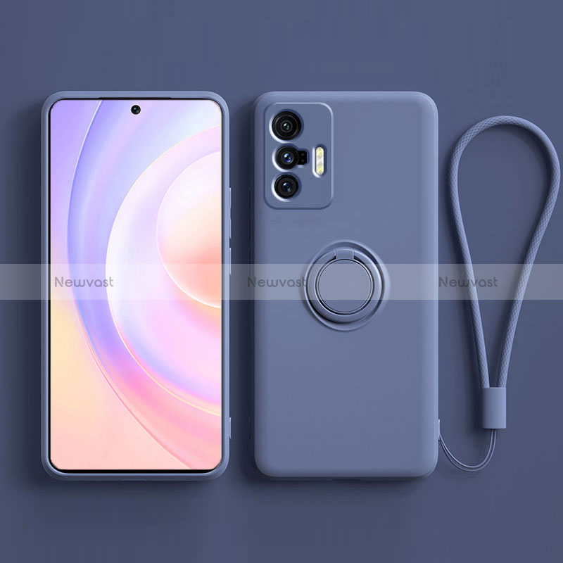 Ultra-thin Silicone Gel Soft Case Cover with Magnetic Finger Ring Stand S03 for Vivo X70 5G Lavender Gray