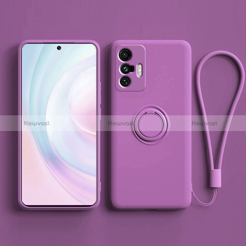 Ultra-thin Silicone Gel Soft Case Cover with Magnetic Finger Ring Stand S03 for Vivo X70t Purple