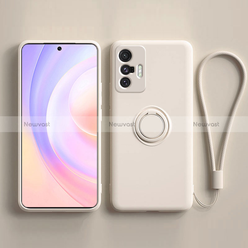 Ultra-thin Silicone Gel Soft Case Cover with Magnetic Finger Ring Stand S03 for Vivo X70t White