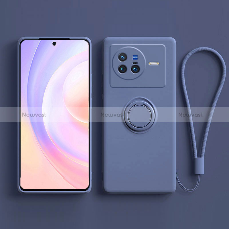 Ultra-thin Silicone Gel Soft Case Cover with Magnetic Finger Ring Stand S03 for Vivo X80 5G Lavender Gray