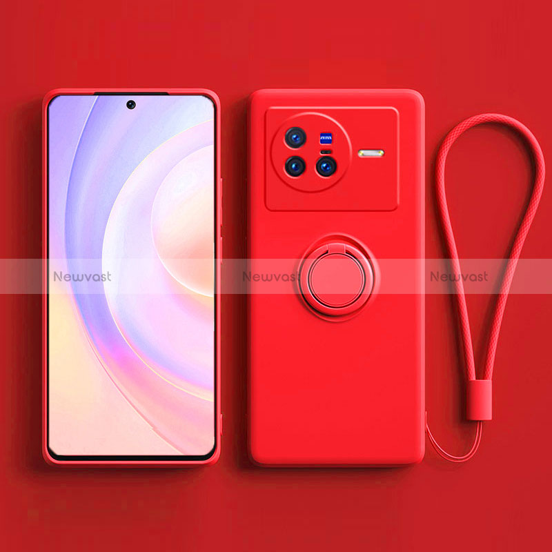 Ultra-thin Silicone Gel Soft Case Cover with Magnetic Finger Ring Stand S03 for Vivo X80 5G Red