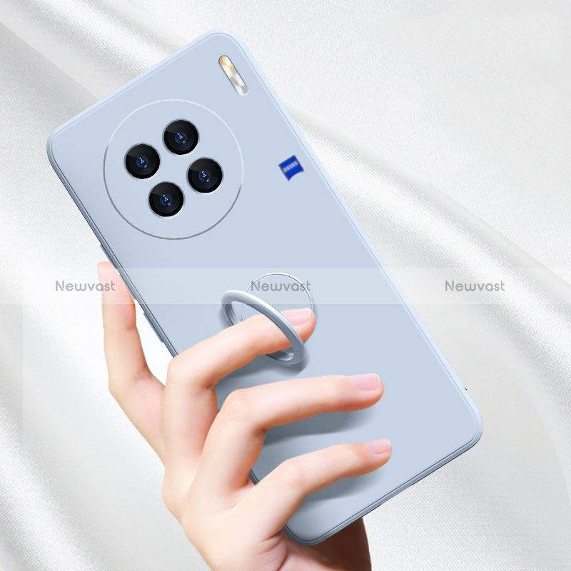 Ultra-thin Silicone Gel Soft Case Cover with Magnetic Finger Ring Stand S03 for Vivo X90 Pro 5G