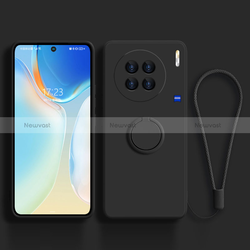 Ultra-thin Silicone Gel Soft Case Cover with Magnetic Finger Ring Stand S03 for Vivo X90 Pro 5G Black
