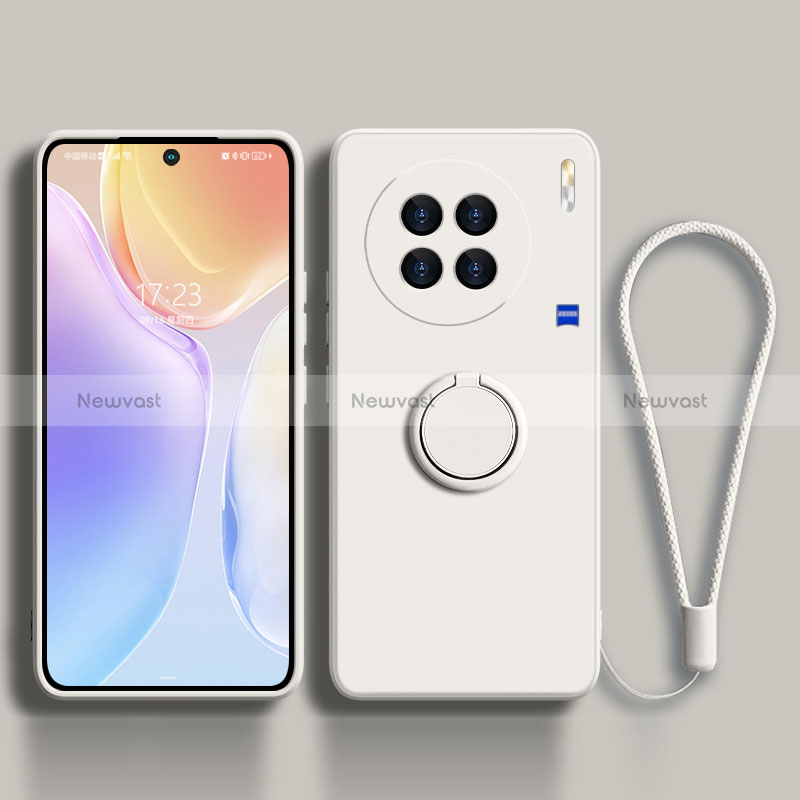 Ultra-thin Silicone Gel Soft Case Cover with Magnetic Finger Ring Stand S03 for Vivo X90 Pro+ Plus 5G White