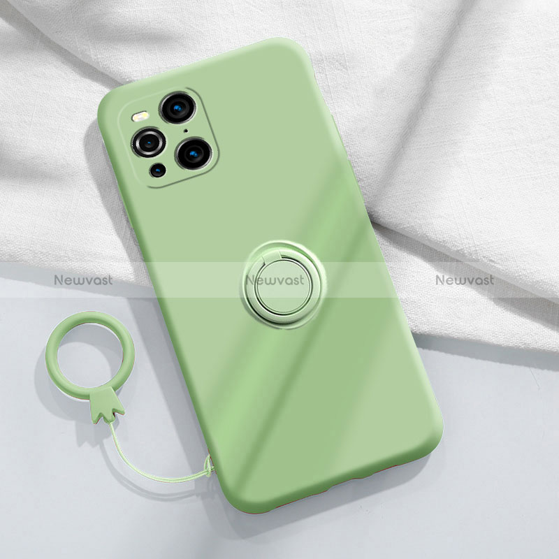 Ultra-thin Silicone Gel Soft Case Cover with Magnetic Finger Ring Stand S04 for Oppo Find X3 5G Matcha Green
