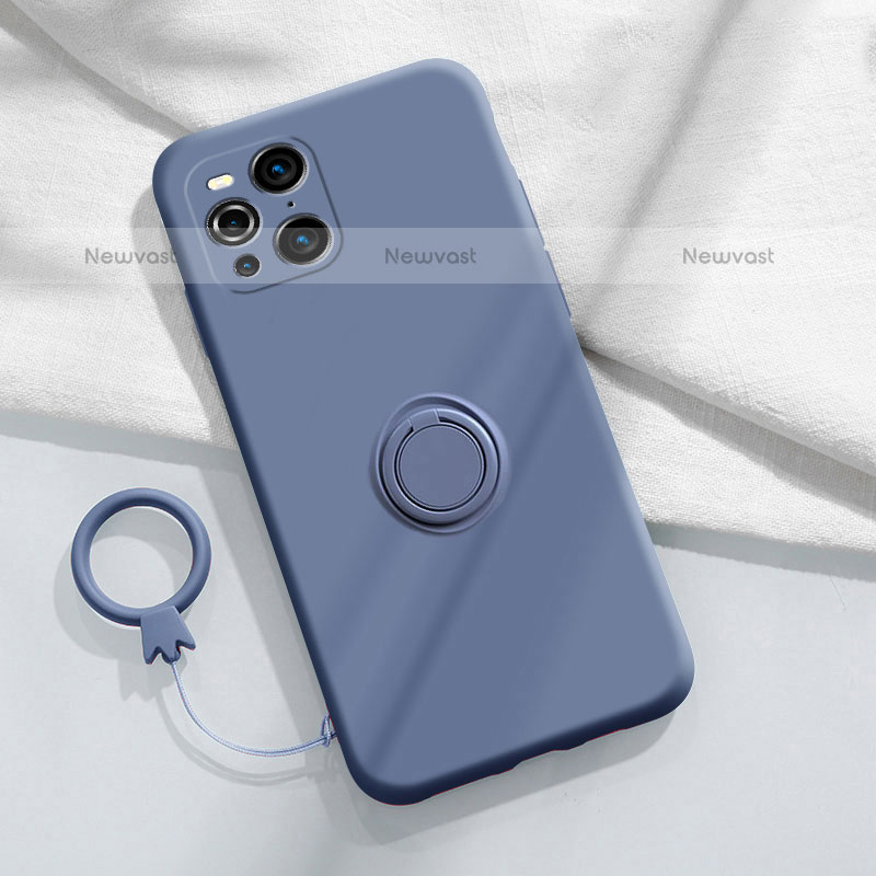 Ultra-thin Silicone Gel Soft Case Cover with Magnetic Finger Ring Stand S04 for Oppo Find X3 Pro 5G