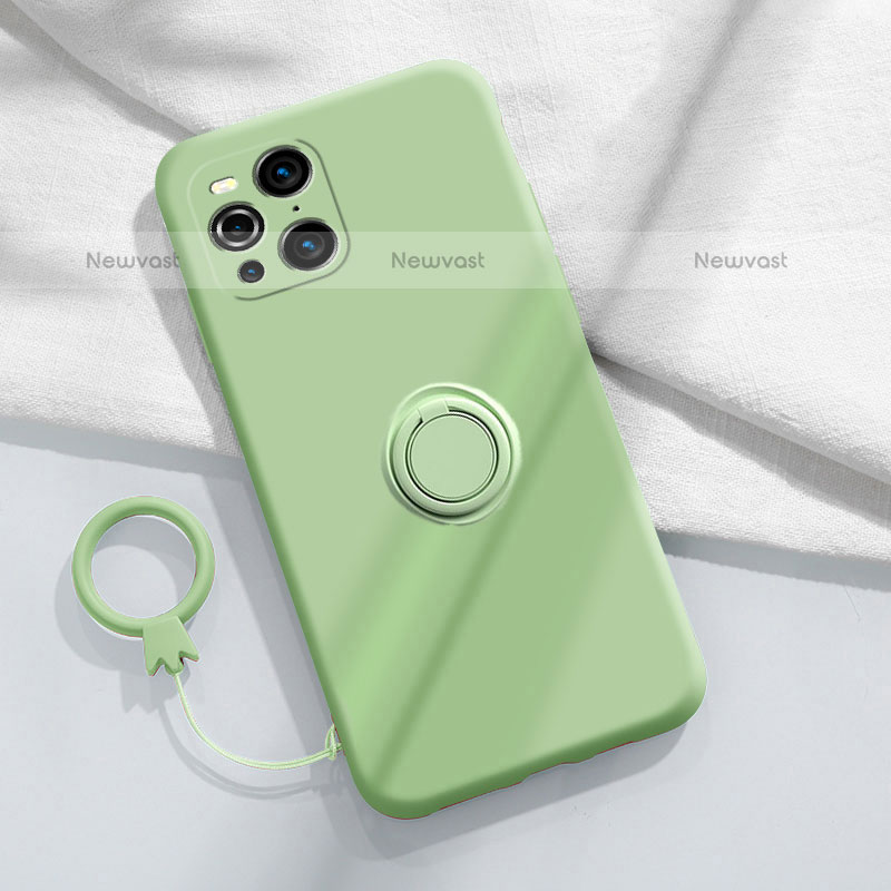 Ultra-thin Silicone Gel Soft Case Cover with Magnetic Finger Ring Stand S04 for Oppo Find X3 Pro 5G Matcha Green