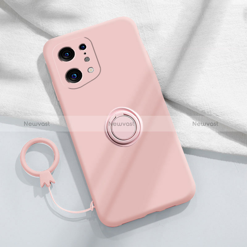 Ultra-thin Silicone Gel Soft Case Cover with Magnetic Finger Ring Stand S04 for Oppo Find X5 5G Pink