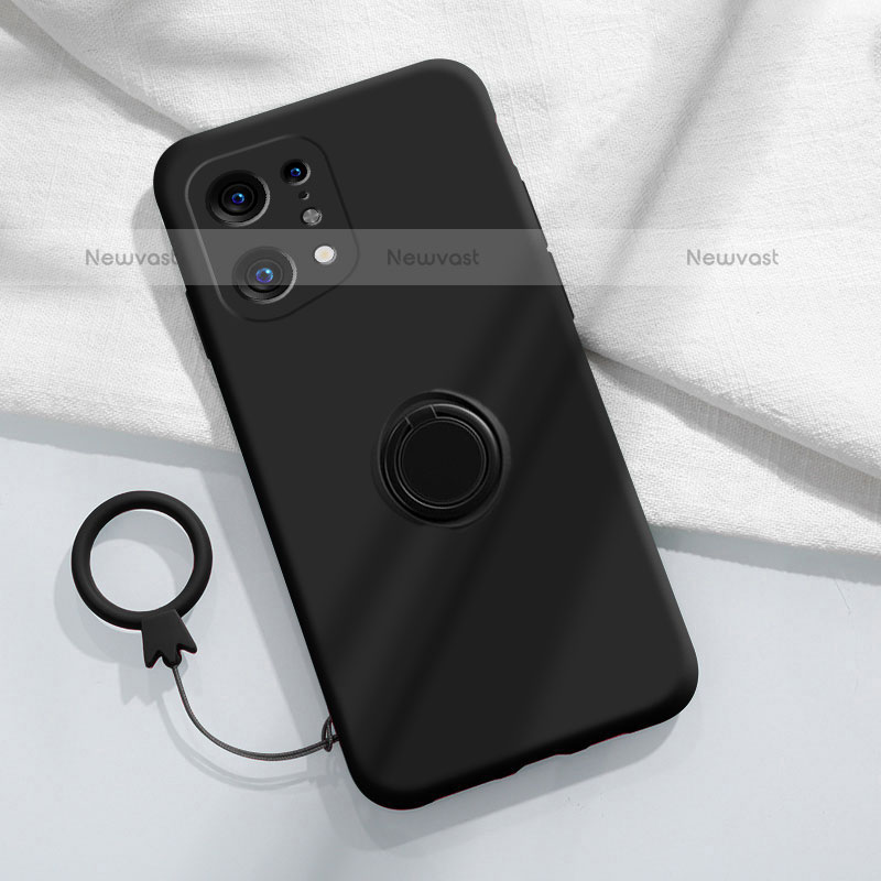 Ultra-thin Silicone Gel Soft Case Cover with Magnetic Finger Ring Stand S04 for Oppo Find X5 Pro 5G