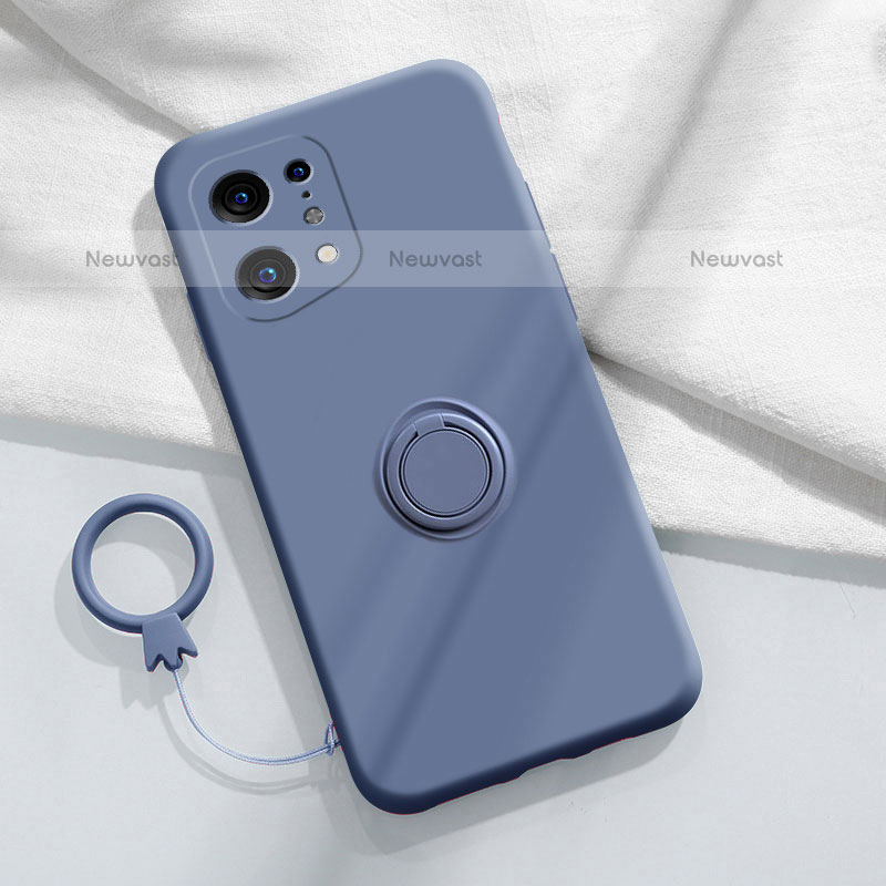 Ultra-thin Silicone Gel Soft Case Cover with Magnetic Finger Ring Stand S04 for Oppo Find X5 Pro 5G