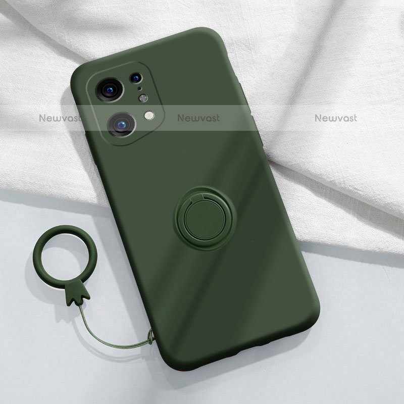 Ultra-thin Silicone Gel Soft Case Cover with Magnetic Finger Ring Stand S04 for Oppo Find X5 Pro 5G