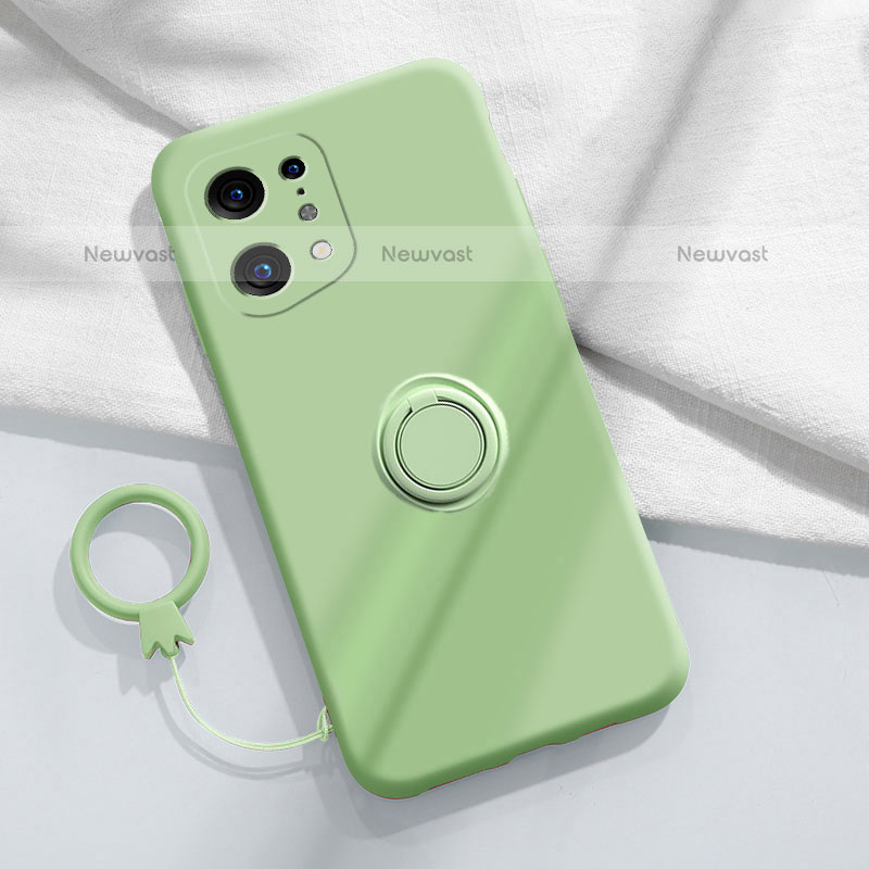 Ultra-thin Silicone Gel Soft Case Cover with Magnetic Finger Ring Stand S04 for Oppo Find X5 Pro 5G Matcha Green