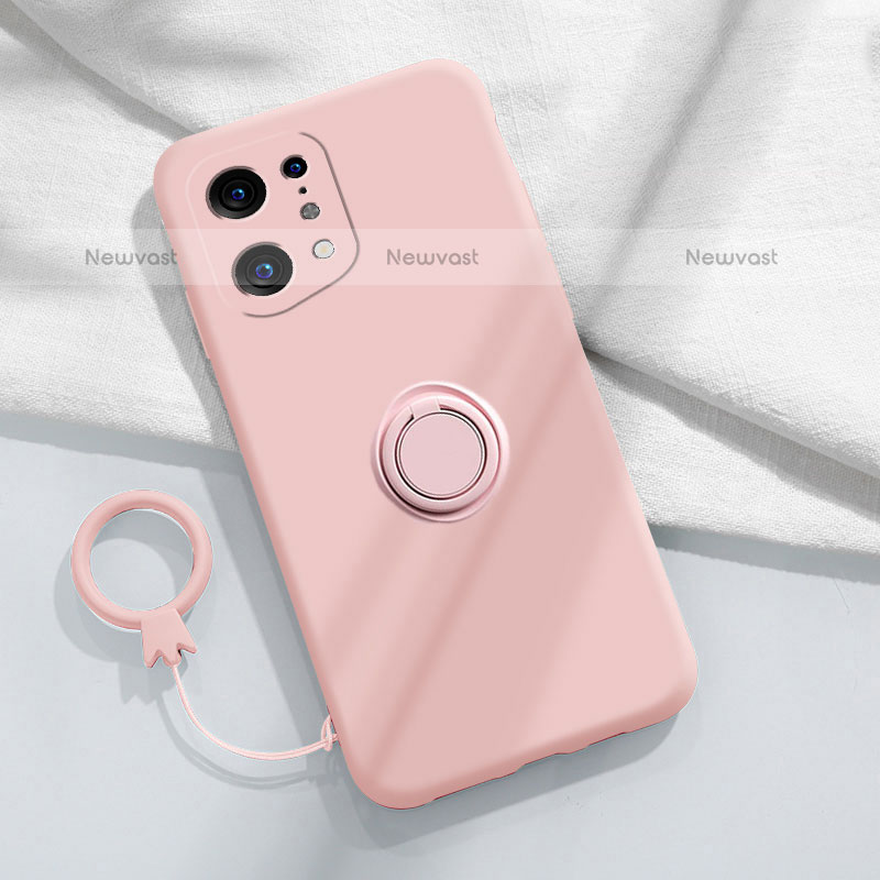 Ultra-thin Silicone Gel Soft Case Cover with Magnetic Finger Ring Stand S04 for Oppo Find X5 Pro 5G Pink