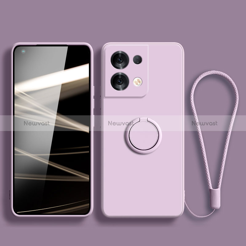 Ultra-thin Silicone Gel Soft Case Cover with Magnetic Finger Ring Stand S04 for Oppo Reno8 5G Clove Purple