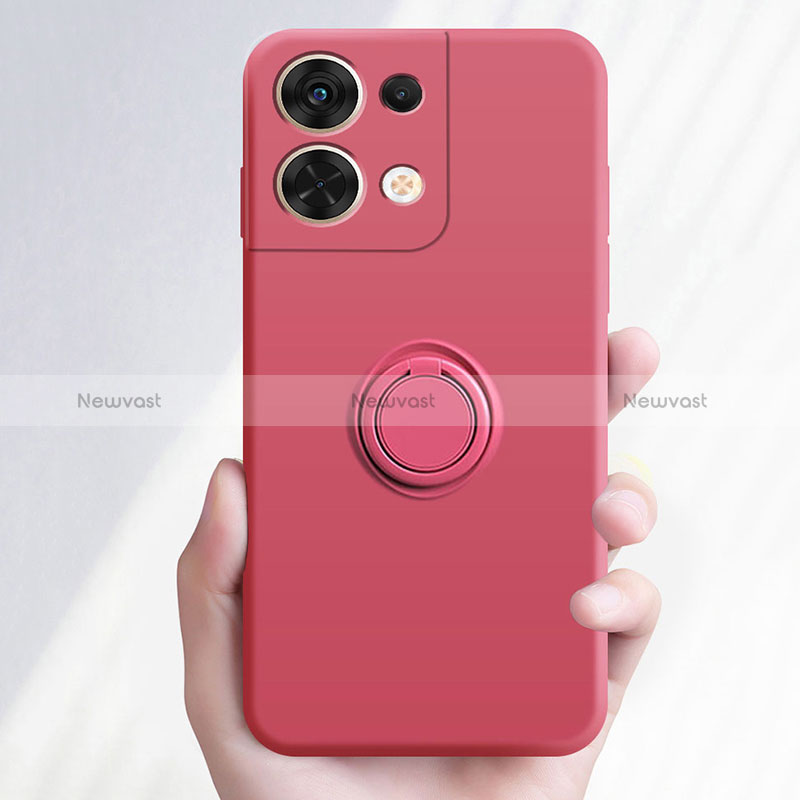 Ultra-thin Silicone Gel Soft Case Cover with Magnetic Finger Ring Stand S04 for Xiaomi Redmi Note 13 5G