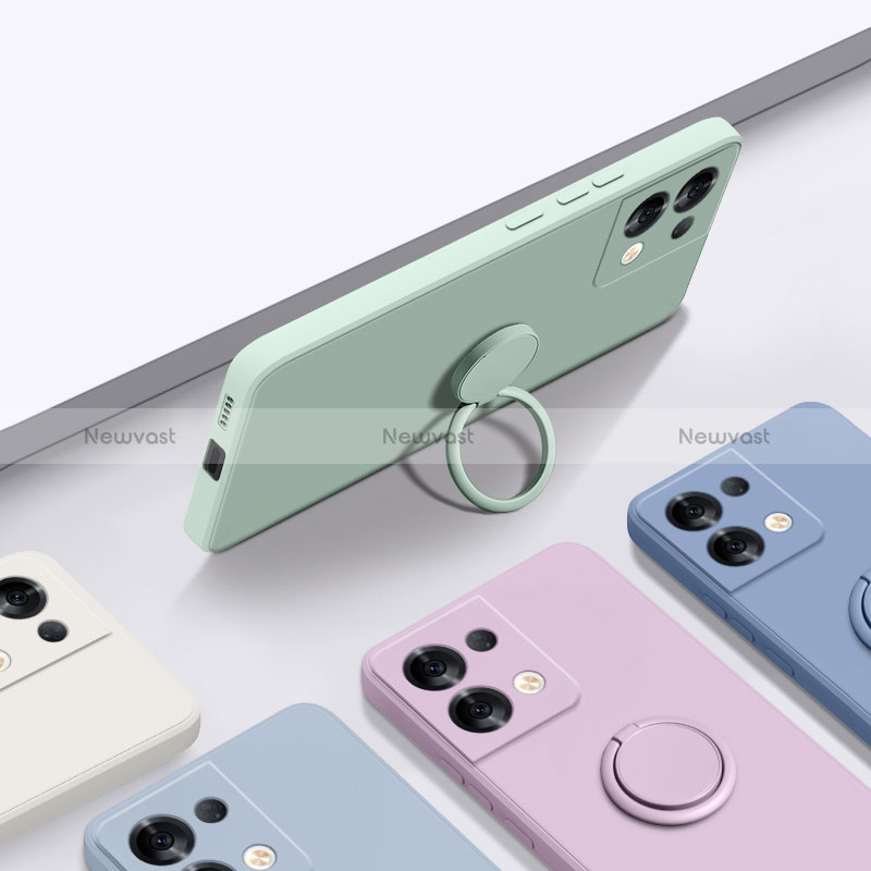 Ultra-thin Silicone Gel Soft Case Cover with Magnetic Finger Ring Stand S05 for Oppo Reno8 Pro 5G