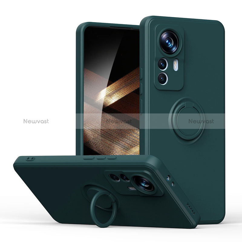 Ultra-thin Silicone Gel Soft Case Cover with Magnetic Finger Ring Stand S05 for Xiaomi Redmi Note 12S Midnight Green