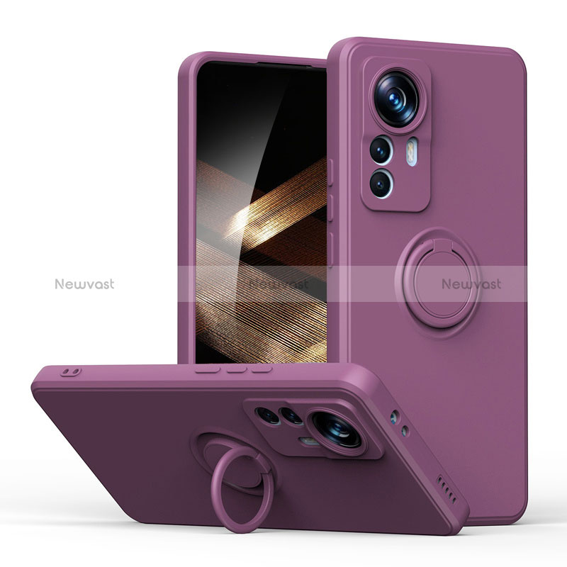 Ultra-thin Silicone Gel Soft Case Cover with Magnetic Finger Ring Stand S05 for Xiaomi Redmi Note 12S Purple