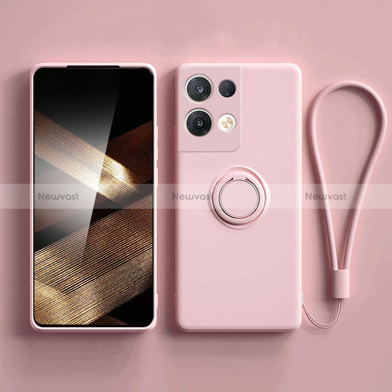 Ultra-thin Silicone Gel Soft Case Cover with Magnetic Finger Ring Stand S06 for Xiaomi Redmi Note 13 5G Pink