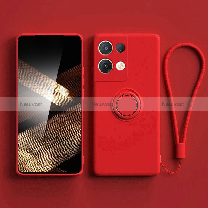 Ultra-thin Silicone Gel Soft Case Cover with Magnetic Finger Ring Stand S06 for Xiaomi Redmi Note 13 Pro 5G Red