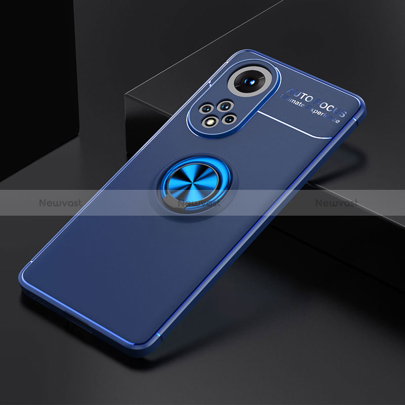 Ultra-thin Silicone Gel Soft Case Cover with Magnetic Finger Ring Stand SD1 for Huawei Honor 50 5G Blue