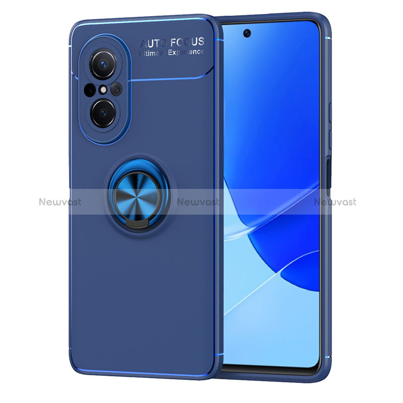 Ultra-thin Silicone Gel Soft Case Cover with Magnetic Finger Ring Stand SD1 for Huawei Honor 50 SE 5G Blue