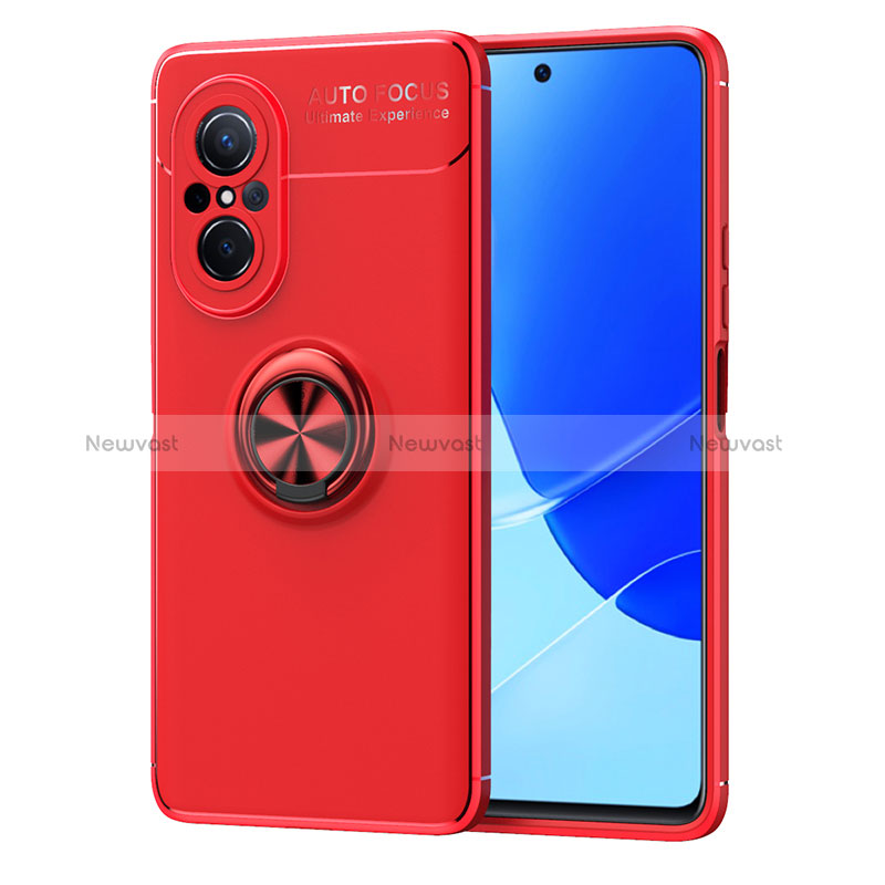 Ultra-thin Silicone Gel Soft Case Cover with Magnetic Finger Ring Stand SD1 for Huawei Honor 50 SE 5G Red