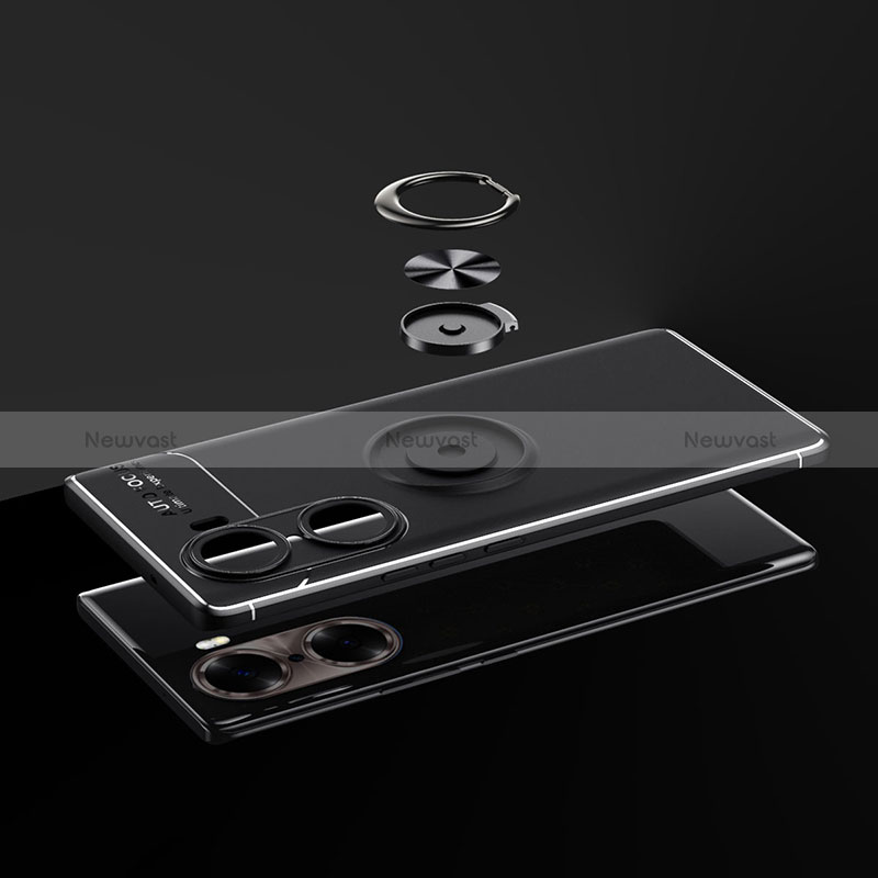 Ultra-thin Silicone Gel Soft Case Cover with Magnetic Finger Ring Stand SD1 for Huawei Honor 60 Pro 5G