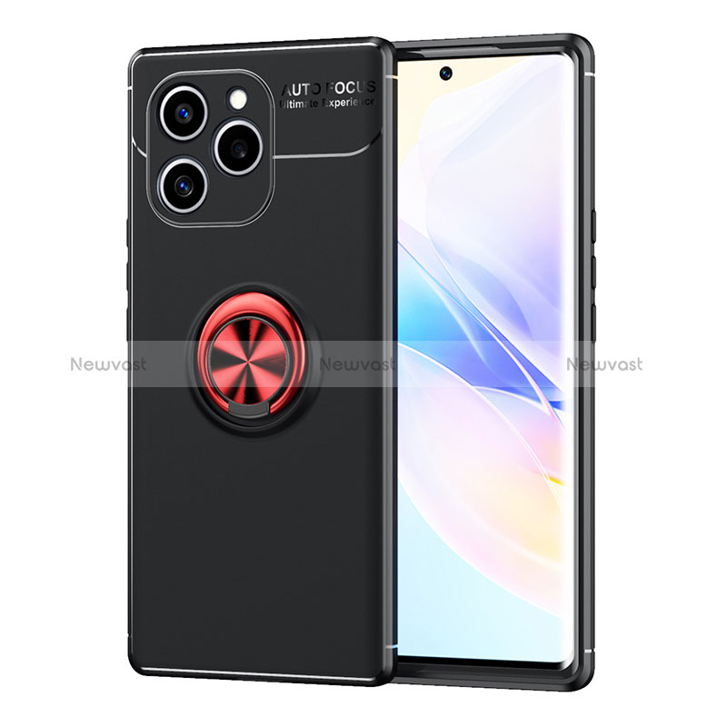 Ultra-thin Silicone Gel Soft Case Cover with Magnetic Finger Ring Stand SD1 for Huawei Honor 60 SE 5G Red and Black