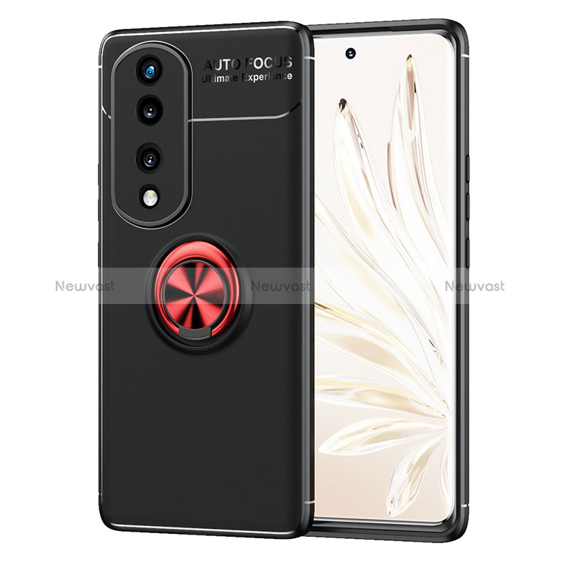 Ultra-thin Silicone Gel Soft Case Cover with Magnetic Finger Ring Stand SD1 for Huawei Honor 70 5G Red and Black