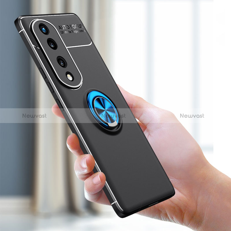 Ultra-thin Silicone Gel Soft Case Cover with Magnetic Finger Ring Stand SD1 for Huawei Honor 70 Pro 5G