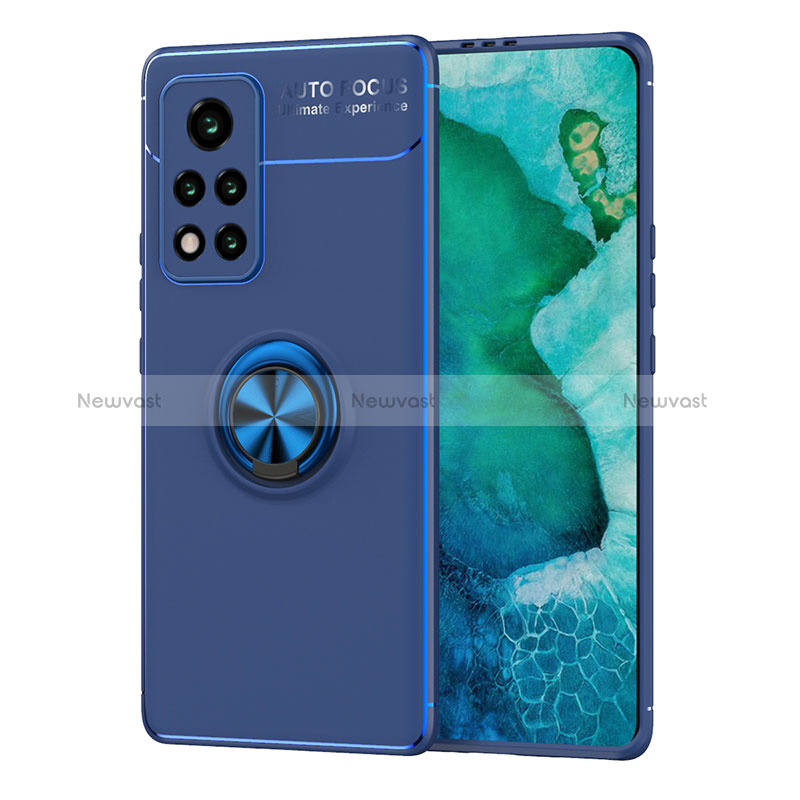 Ultra-thin Silicone Gel Soft Case Cover with Magnetic Finger Ring Stand SD1 for Huawei Honor V40 5G Blue