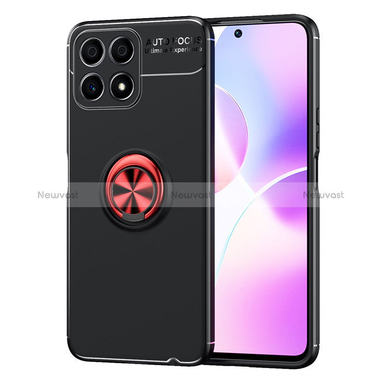 Ultra-thin Silicone Gel Soft Case Cover with Magnetic Finger Ring Stand SD1 for Huawei Honor X30i Red and Black