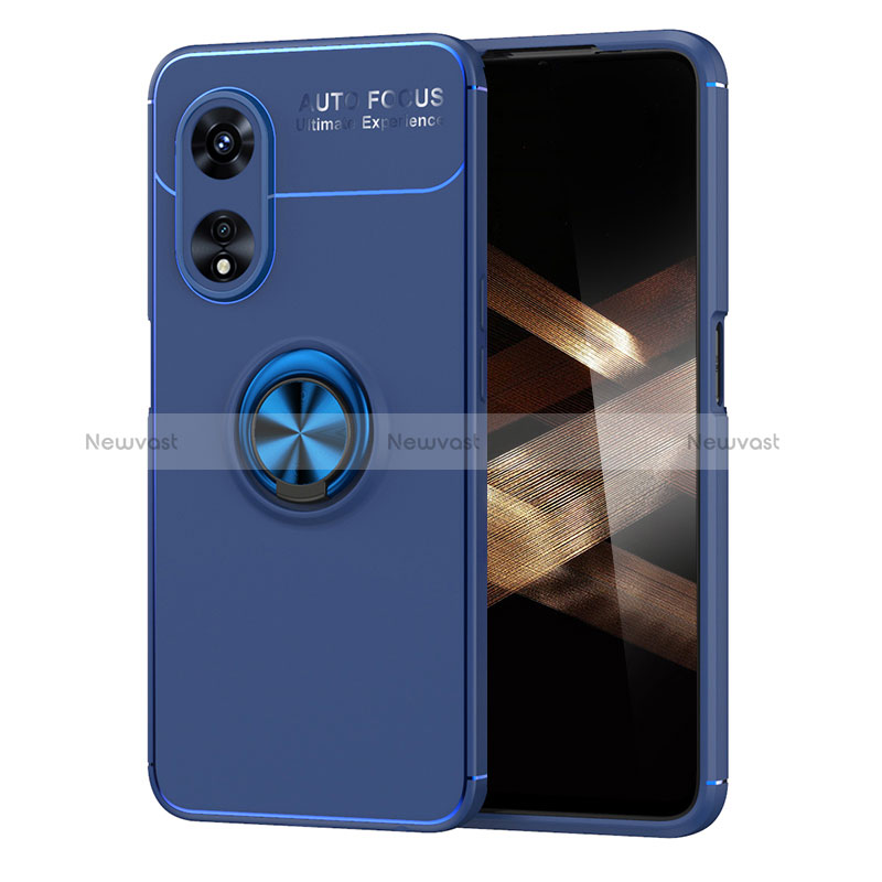 Ultra-thin Silicone Gel Soft Case Cover with Magnetic Finger Ring Stand SD1 for Huawei Honor X5 Plus Blue