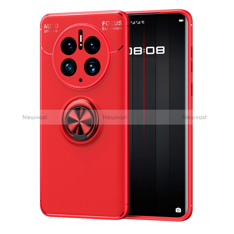 Ultra-thin Silicone Gel Soft Case Cover with Magnetic Finger Ring Stand SD1 for Huawei Mate 50 Pro Red