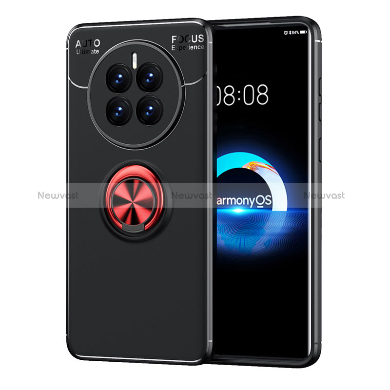 Ultra-thin Silicone Gel Soft Case Cover with Magnetic Finger Ring Stand SD1 for Huawei Mate 50 Red and Black