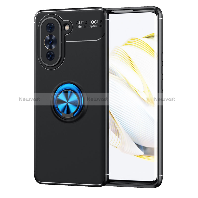 Ultra-thin Silicone Gel Soft Case Cover with Magnetic Finger Ring Stand SD1 for Huawei Nova 10 Pro Blue and Black