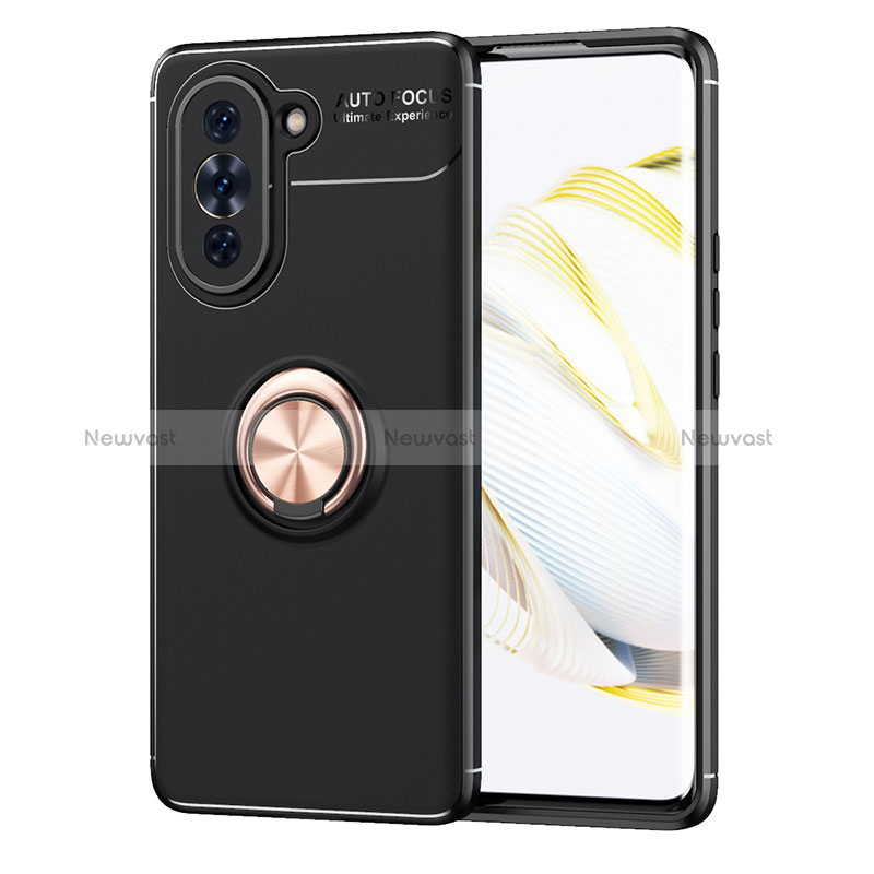 Ultra-thin Silicone Gel Soft Case Cover with Magnetic Finger Ring Stand SD1 for Huawei Nova 10 Pro Gold and Black