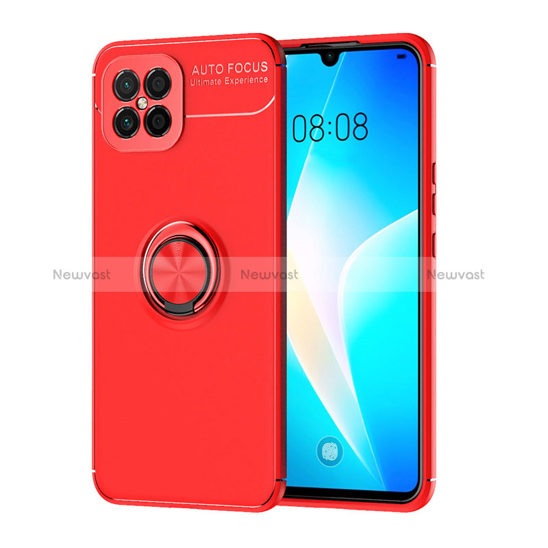 Ultra-thin Silicone Gel Soft Case Cover with Magnetic Finger Ring Stand SD1 for Huawei Nova 8 SE 4G